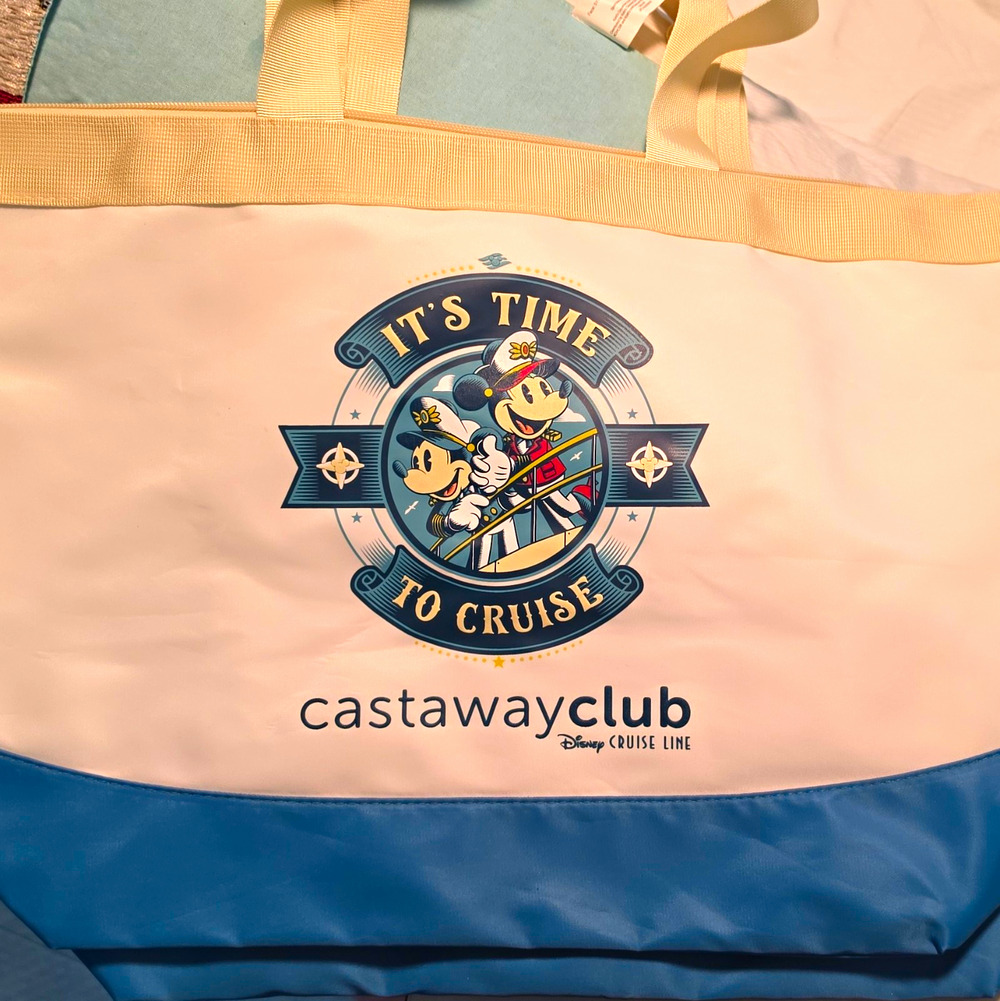 Disney Cruise Line Castaway Club Mickey & Minnie Large Tote Bag White/Blue/Beige